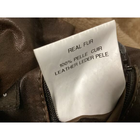 GIMO’S Mens Real Sherling Sheepskin Suede Jacket Brown Zip Flying Pilot sz XL - Picture 8 of 8